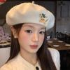 Japanese Cute Puppy Embroidered Woolen Beret Women's Autumn and Winter Warm Painter's Hat Showing Face Small All Match Beret Hat