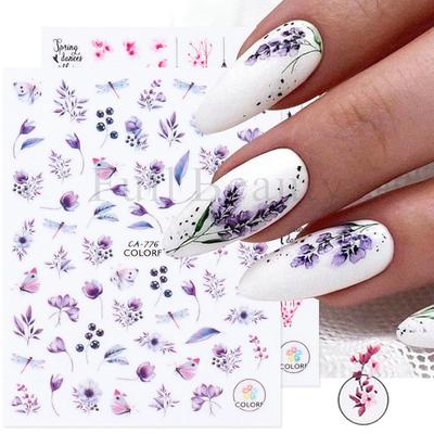 1шт 3D наклейки для ногтей Цветочные растения Nail Art Наклейки Цветочные листовые весенние ползунки Маникюрный декор