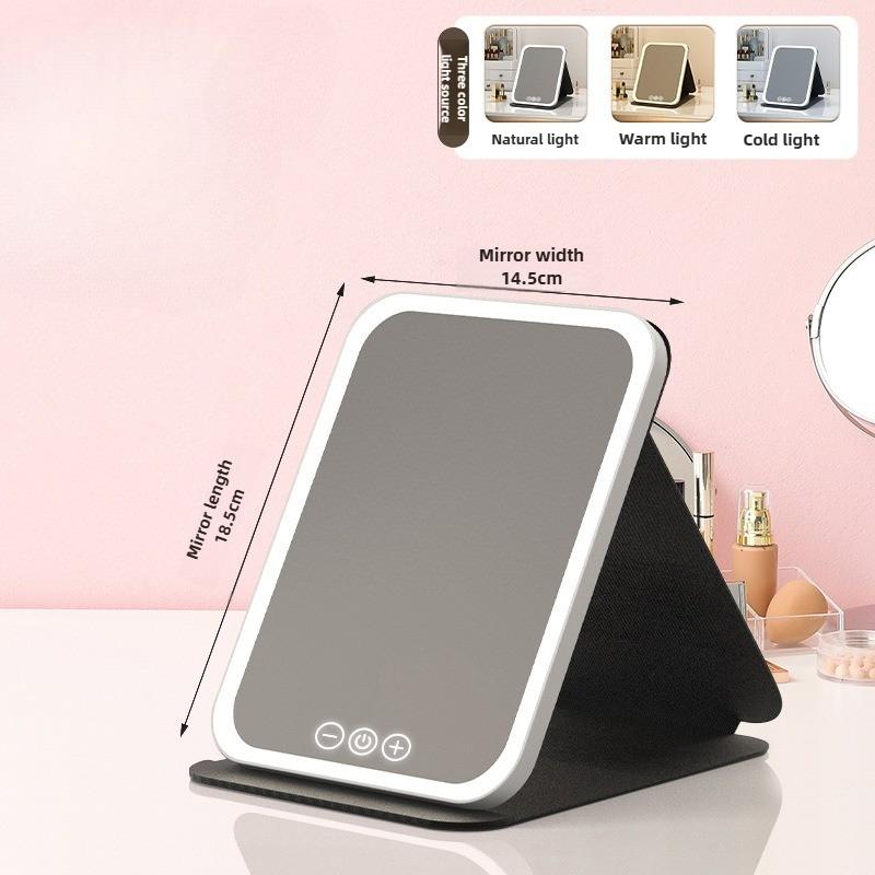 3Colors Foldable HD Makeup Mirror Intelligent Touch Control Adjustable Light LED Cosmetic Mirror Type-c Charging for Girls&Women