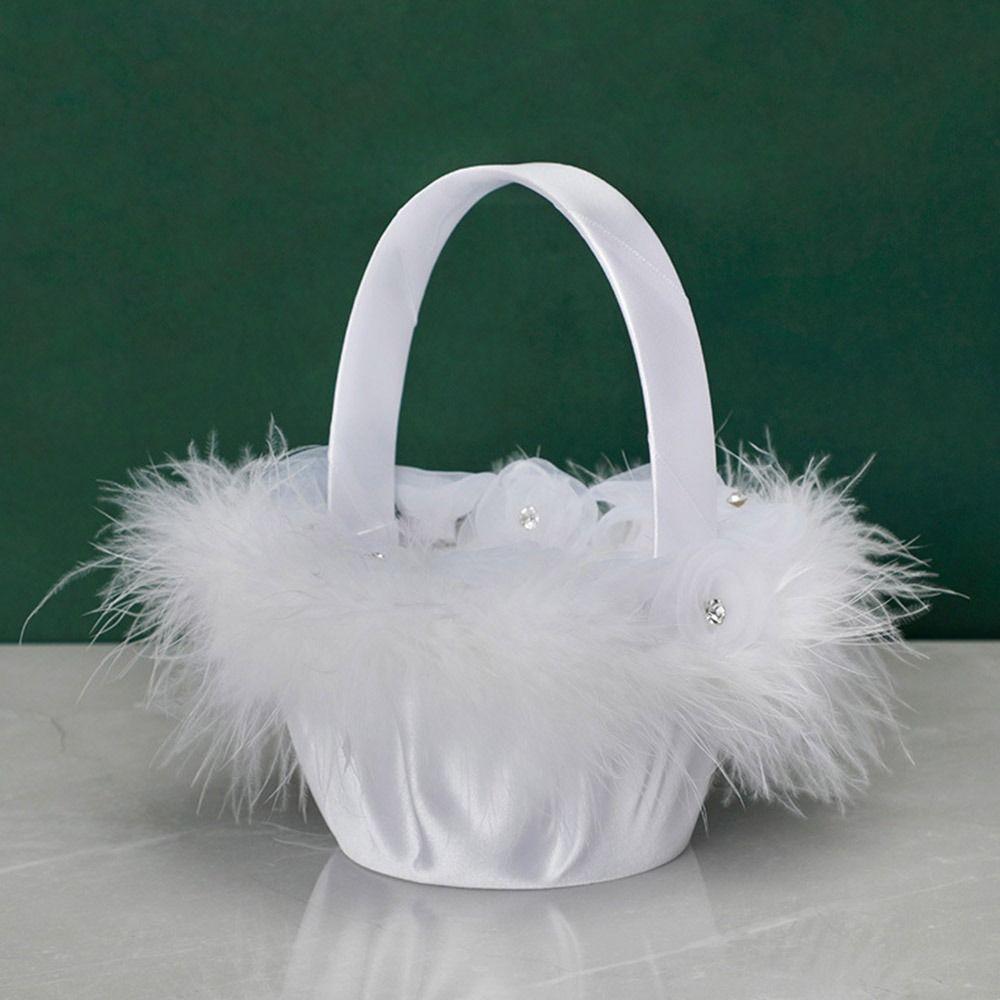 Праздничный Домашний Декор Стразы Кружево Жемчуг Романтичный Белый Свадебная Цветочная Корзина Корзина для Девочки с Цветами