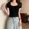 WTEMPO Облегающий топ с квадратным вырезом в стиле пэчворк, топ с короткими рукавами, футболка без бретелек, тонкая рубашка с квадратным вырезом, низ, короткий топ, шорты