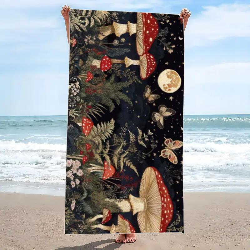 Mushroom Print Beach Towel, Large Soft Quick Dry Towel for Beach Camping Swimming