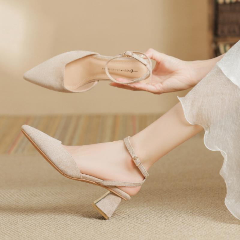 Fashion Sandals for Woman Chunky Pointed Toe Footwear Closed Summer 2025 Thick Heel Block High Heels Heeled Pumps Women's Shoes