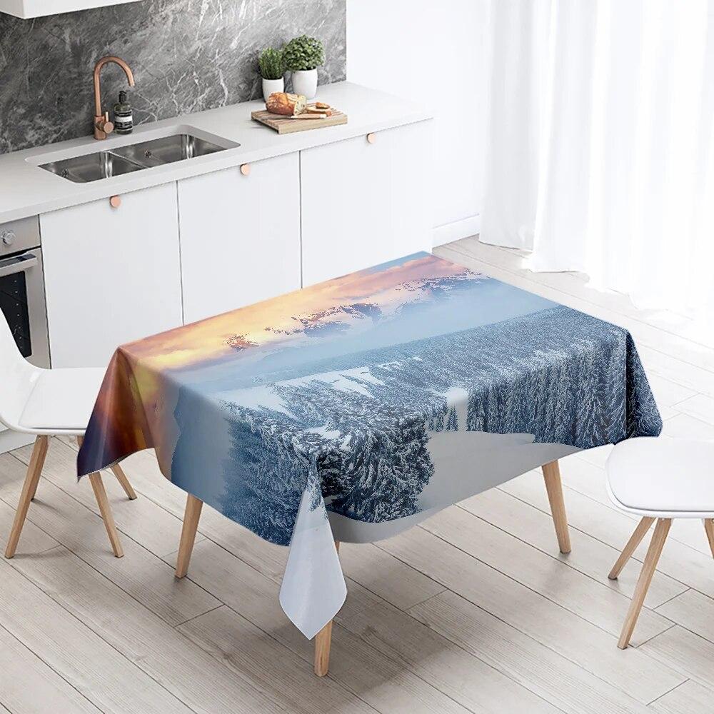 Зимняя снежная скатерть, красивая, необрастающая, водонепроницаемая, прямоугольная, кухонный стол, украшение для дома