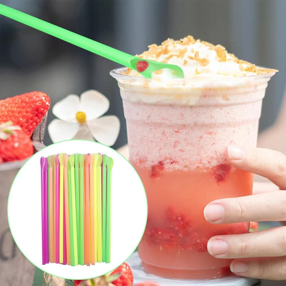 50Pcs Plastic Spoon Straws Drinking Straw Color Milkshake Smoothie Spoon Straw for Party Bar Birthday Wedding Wholesale