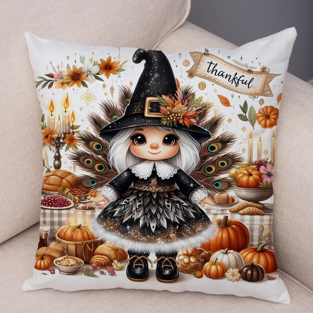 Cartoon Peacock Pumpkin Party Gir Pillowcase Decor Lovley ChildPillow Case Soft Plush Double Print Cushion Cover for Sofa Home