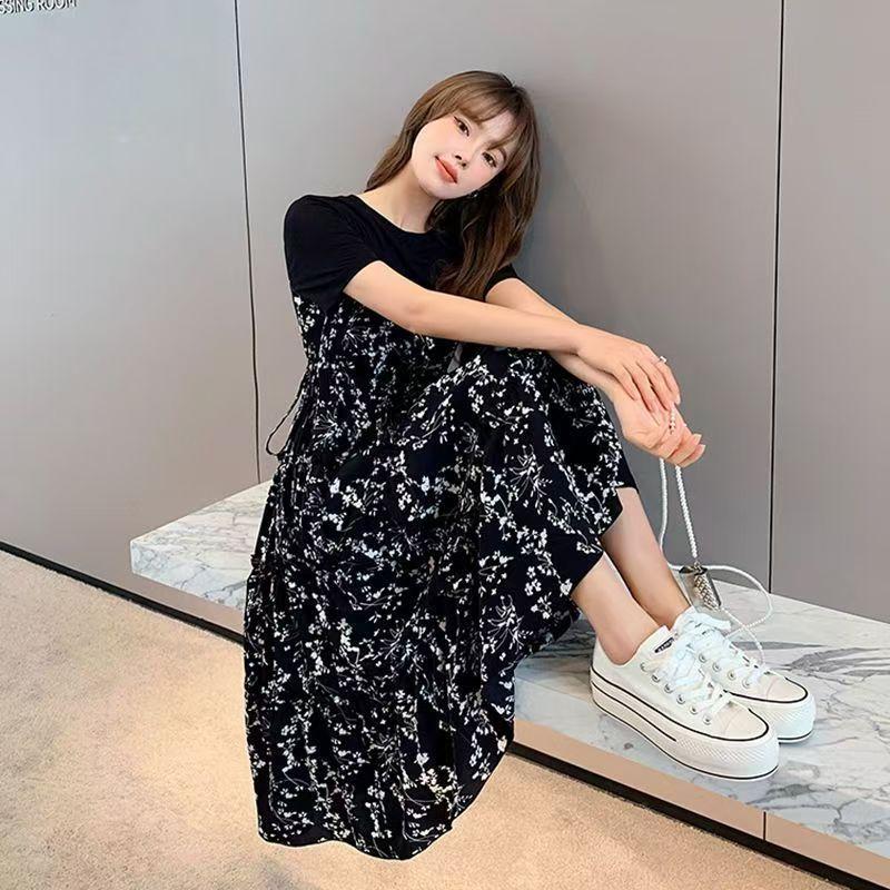 Женское летнее платье средней длины с цветочным принтом, повседневное шифоновое платье