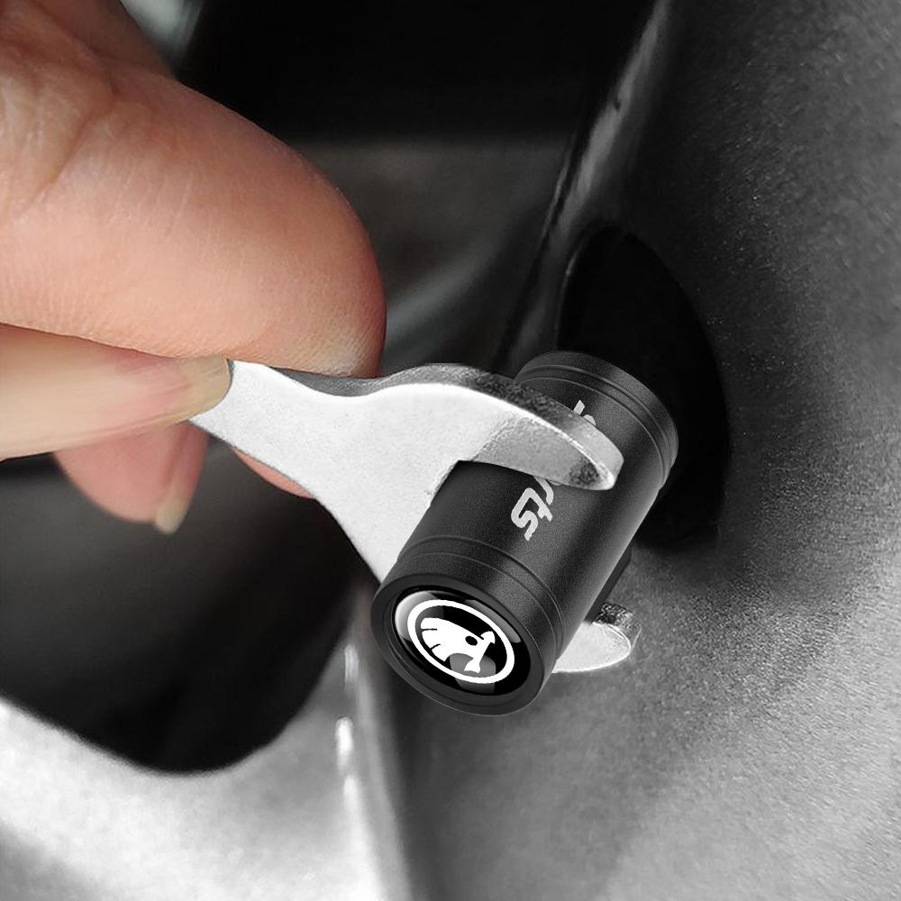 4pcs Car Styling Aluminum Alloy Wheel Cover Tire Valve Stem Dust Caps For Skoda Enyaq A7 Superb Rapid Kamiq Octavia Kodiaq Fabia