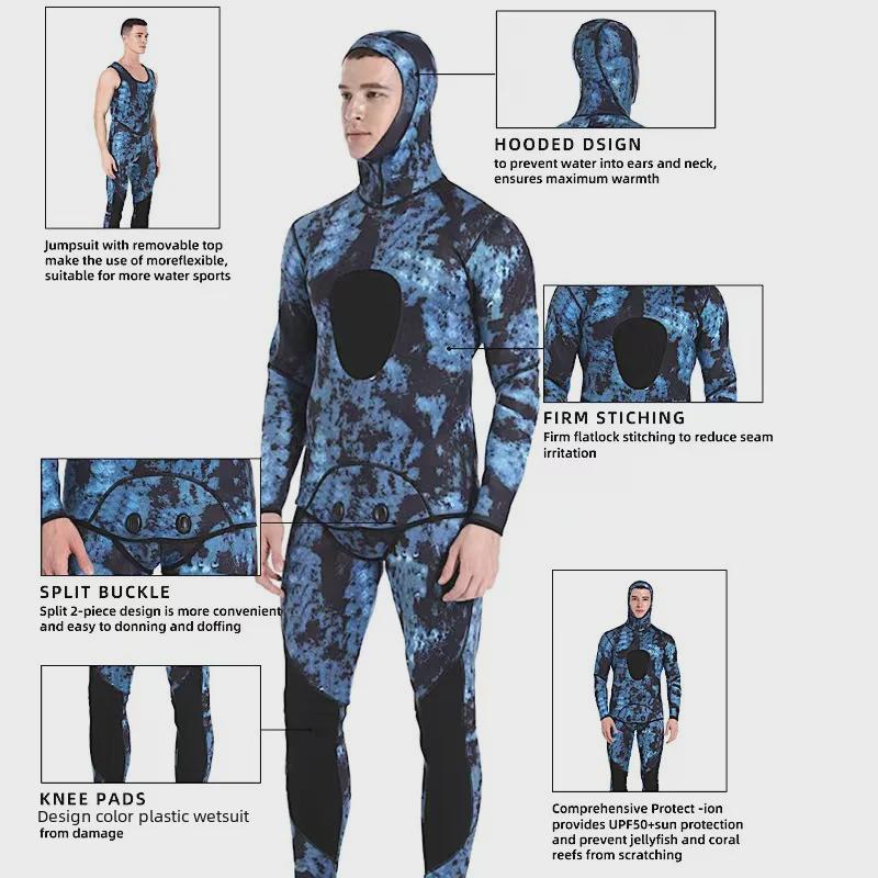 Мужской камуфляжный неопреновый водолазный костюм - 3 мм для охоты на рыбу, серфинга в холодной и теплой воде