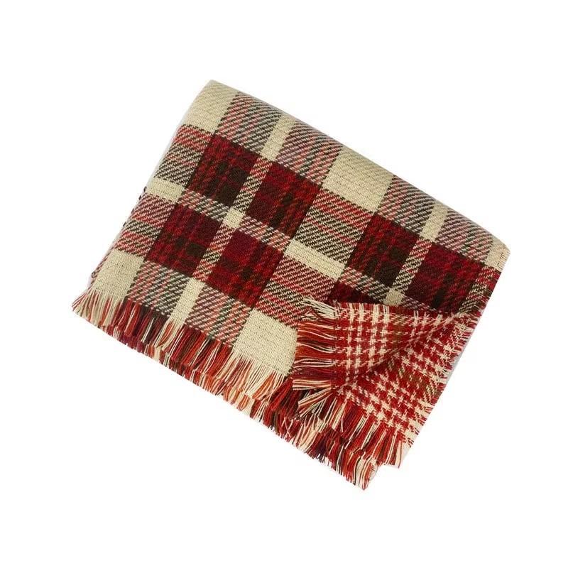 Scarf Plaid Girl Christmas Atmosphere Vintage Versatile Knitting Winter Premium Red Shawl Scarf Scarf