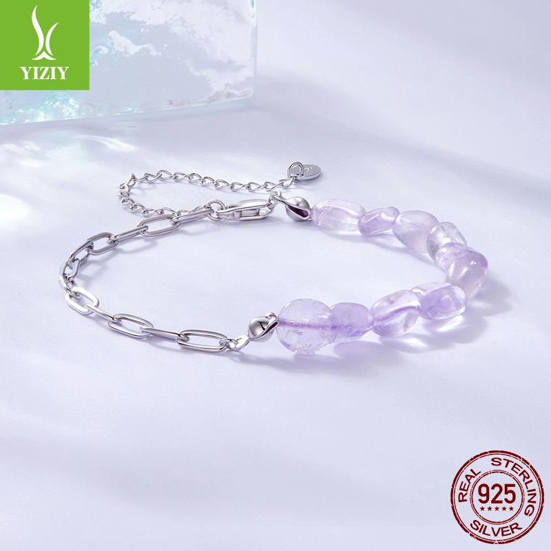 Purple Crystal Asymmetric Bracelet Romantic And Elegant S925 Sterling Silver Niche Bracelet Cross-Border