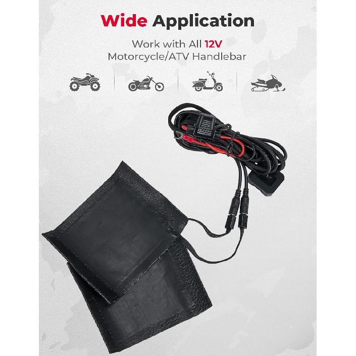 KEMIMOTO Heated Motorcycle Grip Pads, IP67 Waterproof, Universal For 12V ATV Motorcycle Hand Grip With Temperature Adjustable & Fast Heating