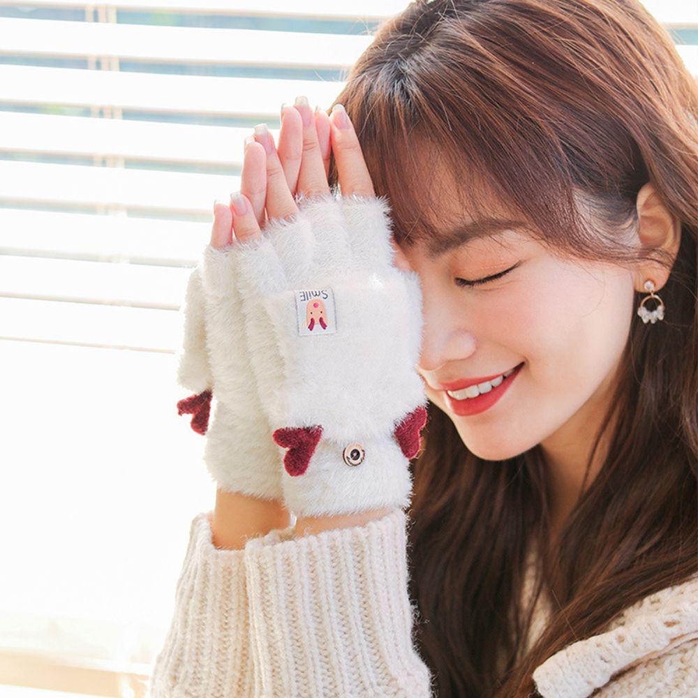 Autumn And Winter Antlers Flip Mittens Female Gloves Christmas Wool Mittens Half-finger Gloves