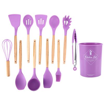 12 шт. бытовой силиконовый кухонный набор принадлежностей антипригарные кулинарные лопатки ложки инструменты фиолетовый