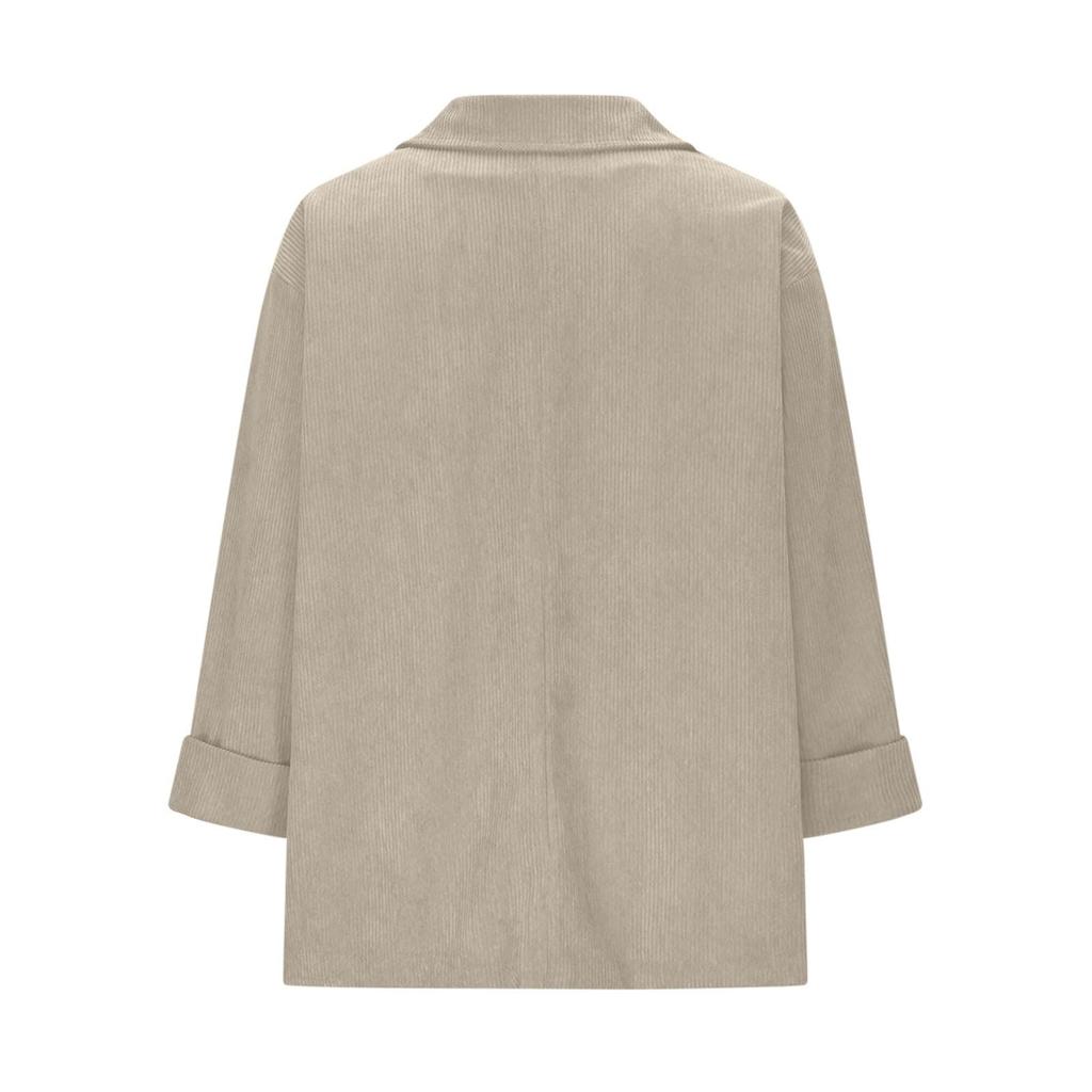 Women's Corduroy Blazers Business Casual 3/4 Sleeve Jackets Open Front Lapel Collar Button Work Suit Coat