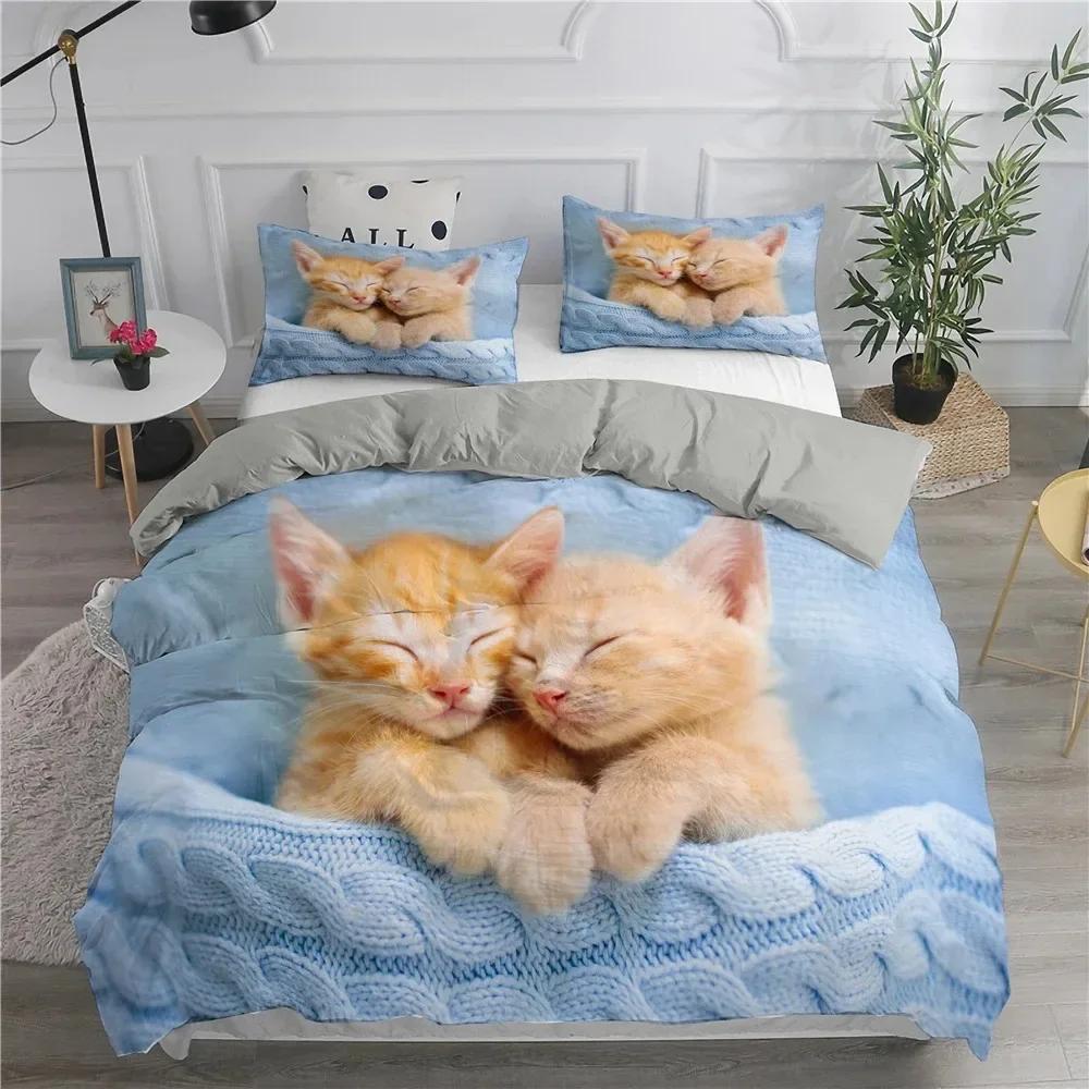 Cartoon Bedding Set Cute Cats Comfortable Duvet Quilt Cover Pillowcase Bedding Set Children Bedroom Decoration Home Textile