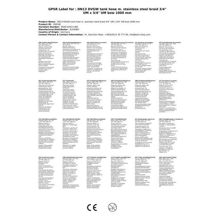 Flexible Inox 3/4" DN13 Curved - Food Grade Potable Braided Hose 1000mm