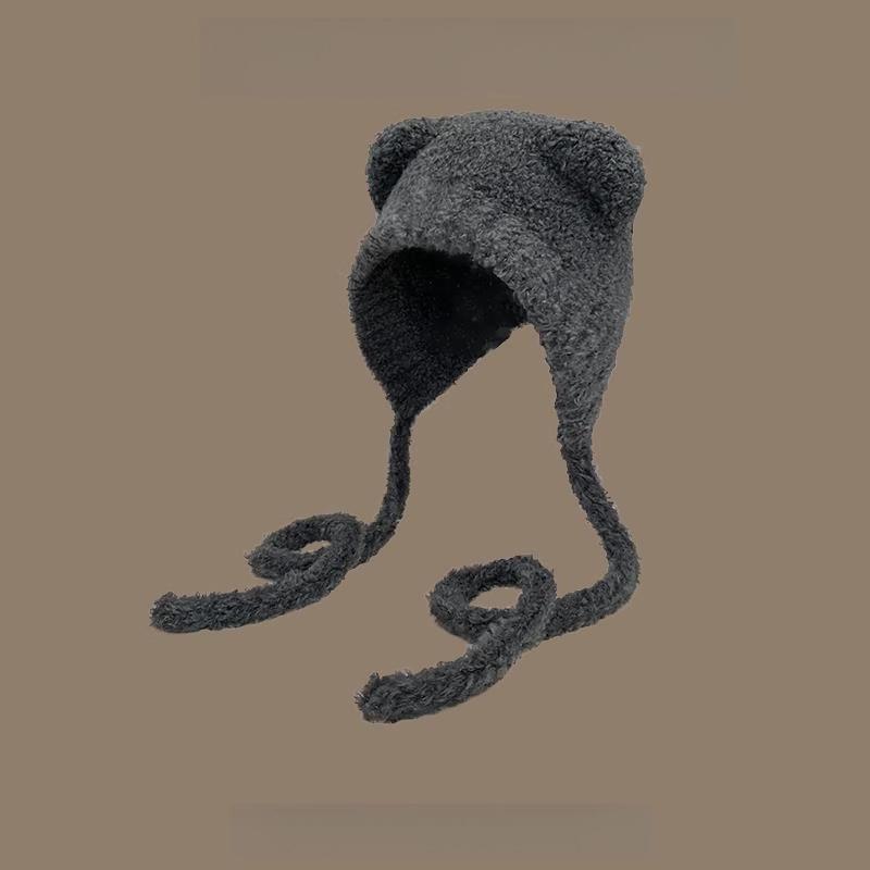 Gray Floppy Bear Hat: Versatile Winter Wool Knit with Ear Protection