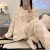 Green  White Blue Thickened Coral Fleece Pajamas Set Women Autumn Winter Lounge Home Warm Sleepwear Plus Size Homewear