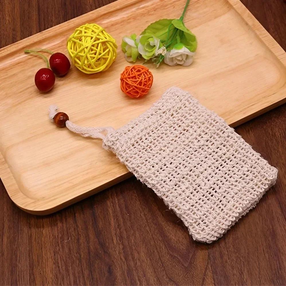 Hanging Sisal Soap Bag Ramie Foaming Pouch Cotton Linen Soap Saver Kitchen Bath Shower Exfoliating Zero Waste Home Accessories