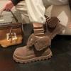 2024 Новый стиль замшевые зимние ботинки на толстой подошве длиной до щиколотки с плоской подошвой женская обувь зимняя повседневная плюшевая теплая женская обувь