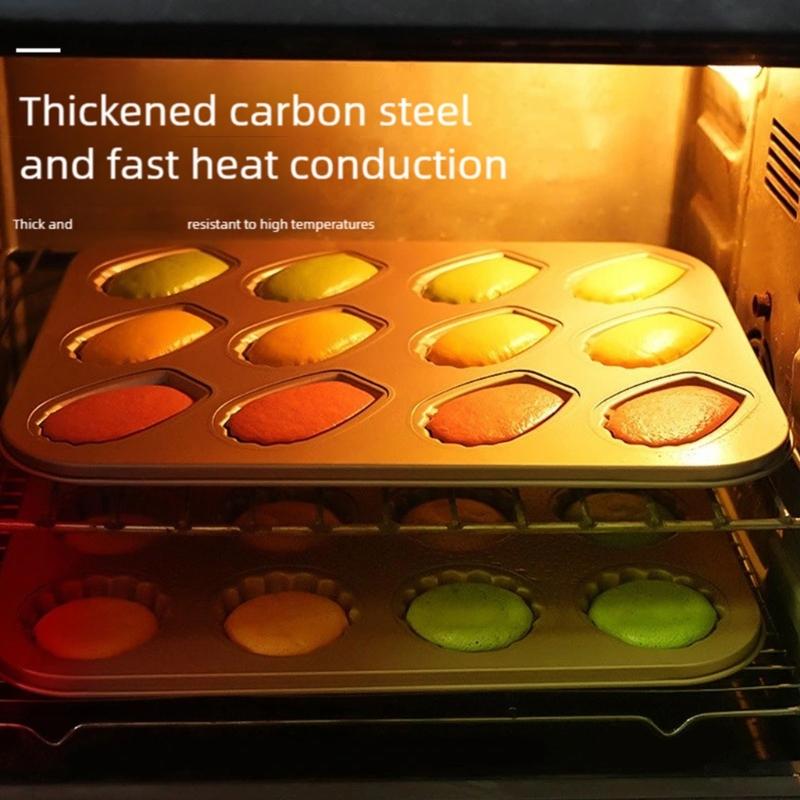 Форма для выпечки мадлен в форме ракушки, 6/12 ячеек, форма для десертов, для быстрой выпечки, углеродистая сталь, антипригарное покрытие, легкая очистка, дизайн
