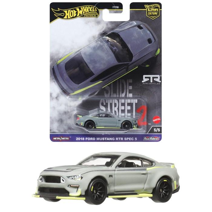 Hot Wheels Car Culture Slide Street 2018 Ford Mustang RTR Spec 5 1/64 Scale Die-Cast Vehicle, Gray (HKC85)