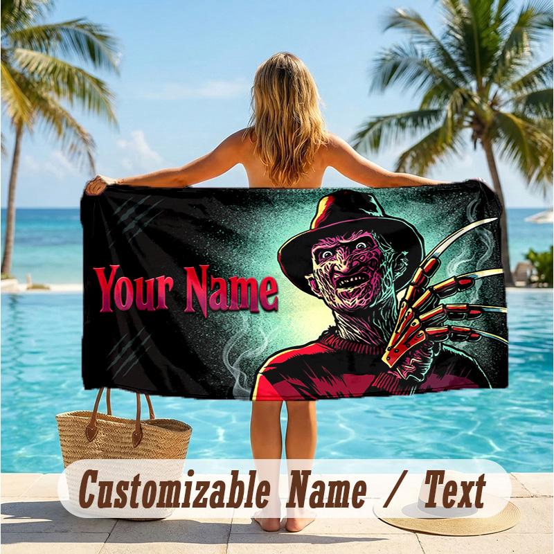 Custom Text Beach Towel, Soft Absorbent Swimming Multi-use TowelA Nightmare on Elm Street Freddy Krueger