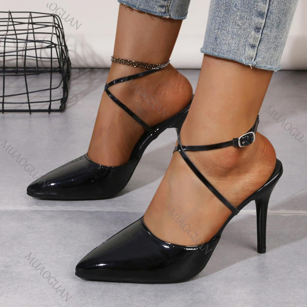 Fashion Sexy Cross Strap High Heels Shoes for Women 2025 Summer New Black Apricot Baotou Sandals Female Thin Heeled Elegant Woman Heels