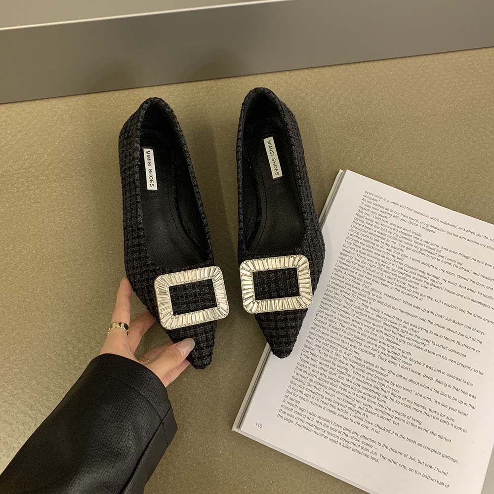 Fashion Casual Women Slides Flat Loafers 2024 New Arrivals Black Rhinestone Buckle 2024 New Arrivals Shallow Slip On Dress Shoes Woman