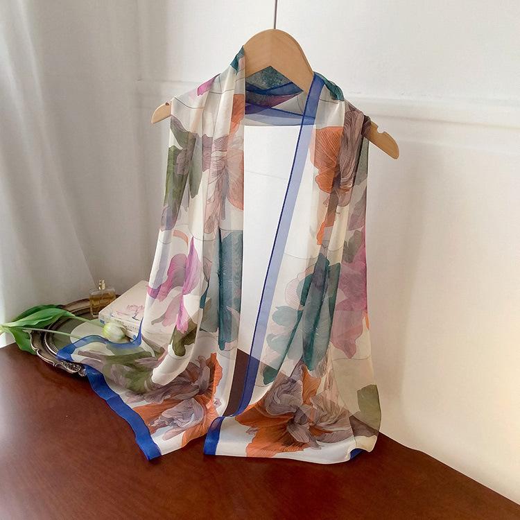 Spring Style Cicada Wings Long Silk Scarf for Women Spring and Autumn Thin Style Fashionable and Versatile Georgette Multi-color Printed Long Scarf