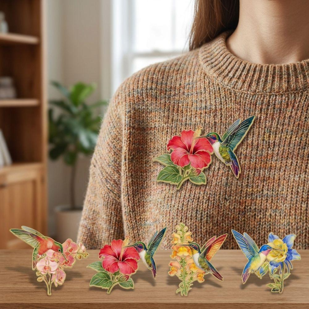 Chinese Style Hummingbird Flower Enamel Pin Colorful Luxury Bird Badges Backpack Clothes