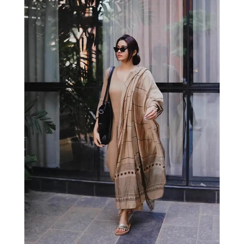 Women Party Wear Cotton Rayon Kurti Pant Dupatta Set Indian Bollywood Top Tunic VF-20136