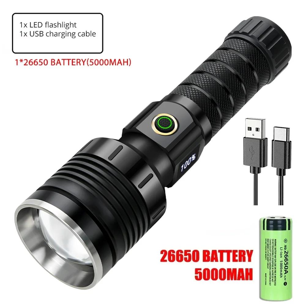 Rechargeable Powerful LED Flashlight Torch Light 10000LM High Power Flashlight Tactical Lantern Long-cut Range Hand Lamp For Camping
