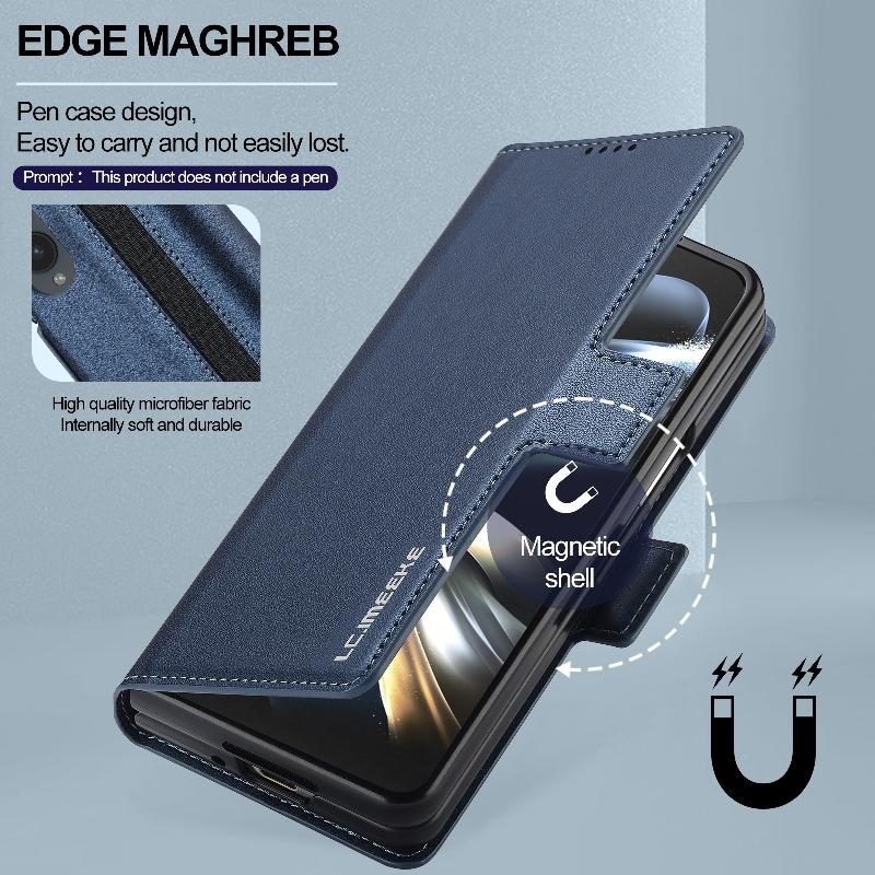 Магнитный откидной кожаный чехол для телефона Samsung Galaxy Z Fold4/Z Fold 3 со встроенным кошельком-картхолдером и слотом для стилуса(Исключая ручку)