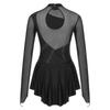 Womens Girls Figure Skating Dance Dresses Glitter Rhinestone Sheer Mesh Patchwork Long Sleeve Leotard Dress