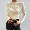 Women Solid Color Bottom Shirt Half High Collar Long Sleeve Bottoming Top Solid Color Slim Fit Pleated Pullover Tops