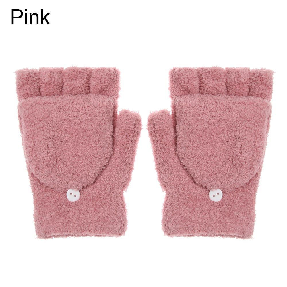 Girls Dual-use Thick Knitting Mittens Convertible Flip Top Half Finger Gloves Coral Velvet Gloves