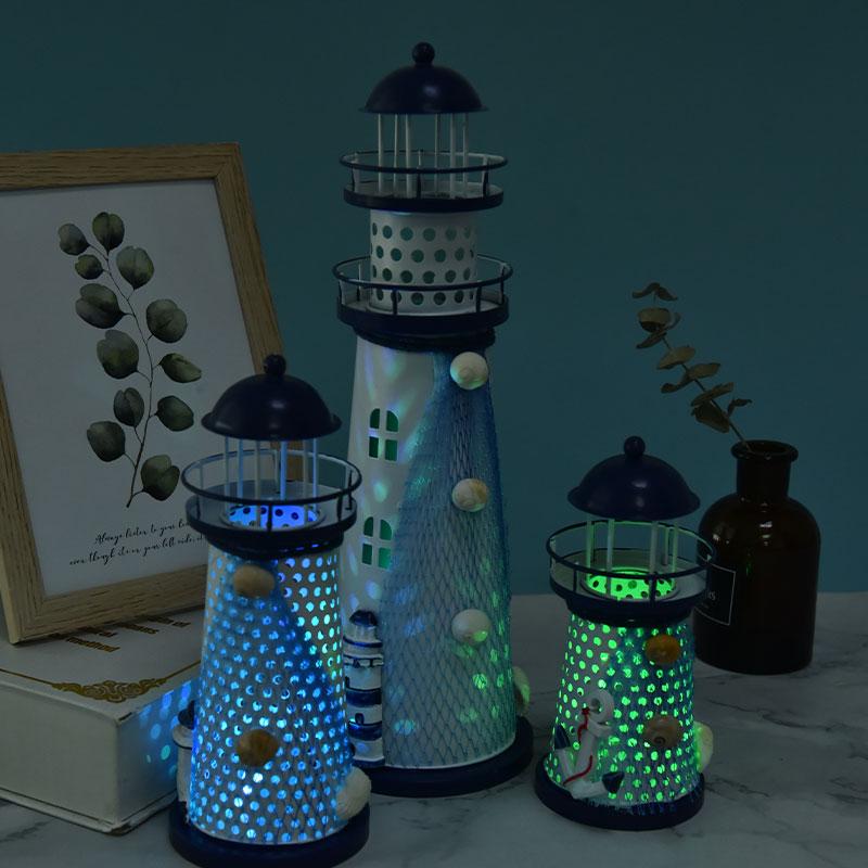 Ocean Flash Lighthouse Fishing Net Starfish Shell Metal Beacon Tower Ornaments