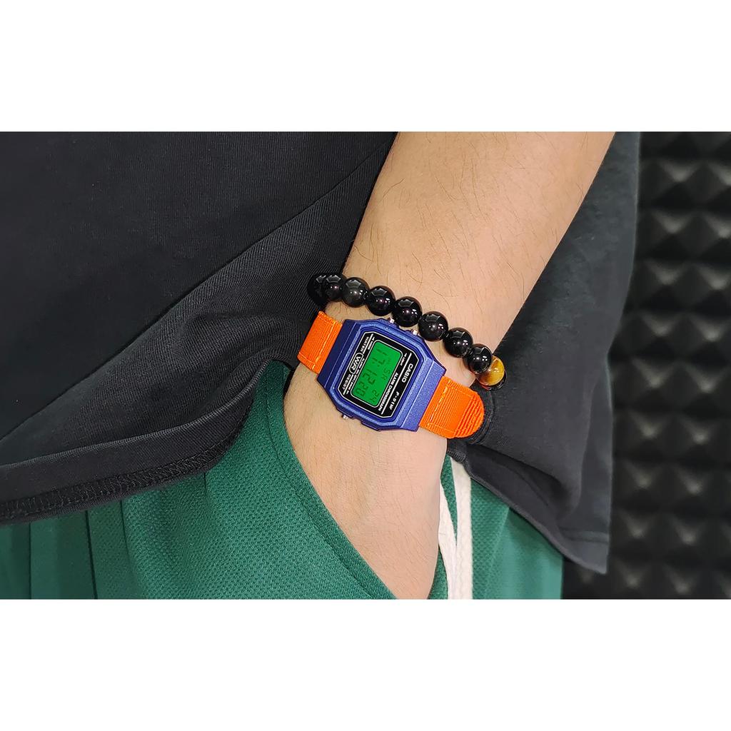 Casio Часы Custom Collection, кварцевый механизм, нейлоновый ремешок, мужские, черный циферблат, F-91WM-2A(Watch5--)