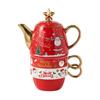 Позолоченный чайный сервиз в рождественском керамическом чайнике, один чайник, две чашки