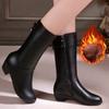 Women Side Zipper Women Boots Winter Pointed Toe Plush Fleece for Warmth Solid Middle Tube Knight Boots