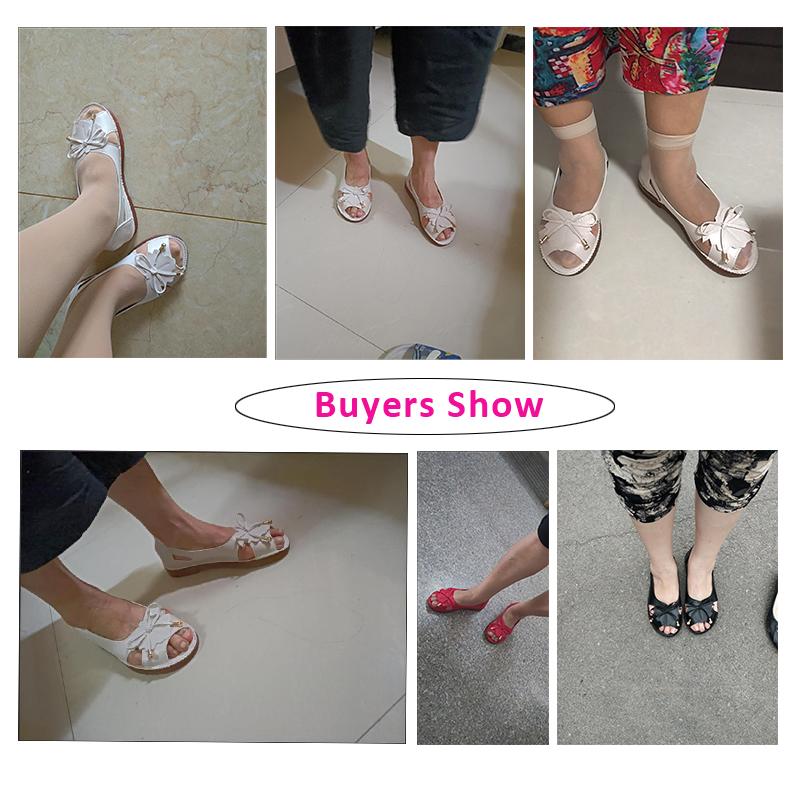 Модные летние босоножки Lorilury Red Bowtie Peep Toe, женские дышащие кожаные мокасины, женские туфли на танкетке, элегантные туфли, большой размер 41 42