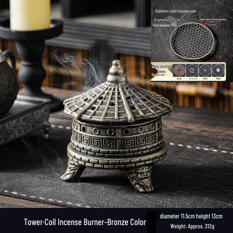 Zen Pagoda Black Pottery Ceramic Coil Incense Burner - Aromatherapy Holder for Home and Office