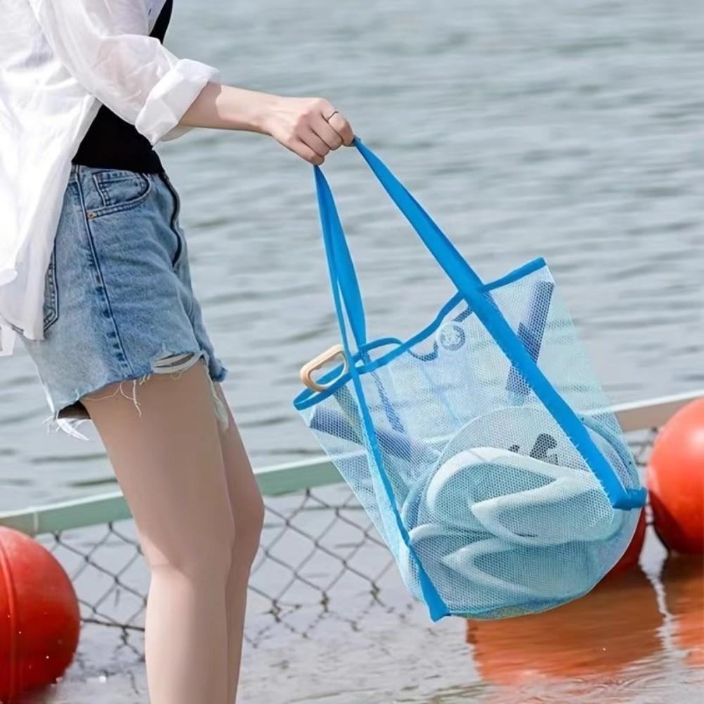 Sandproof Mesh Beach Bag Foldable Shoulder Storage Bag New Toiletry Bag Swimming