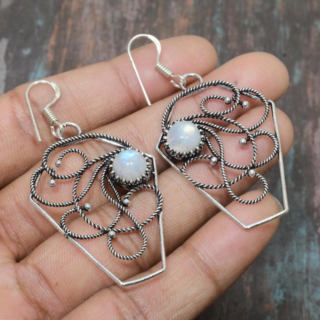 Радужный лунный камень, драгоценный камень, ювелирные серьги ручной работы из стерлингового серебра 925 пробы для нее