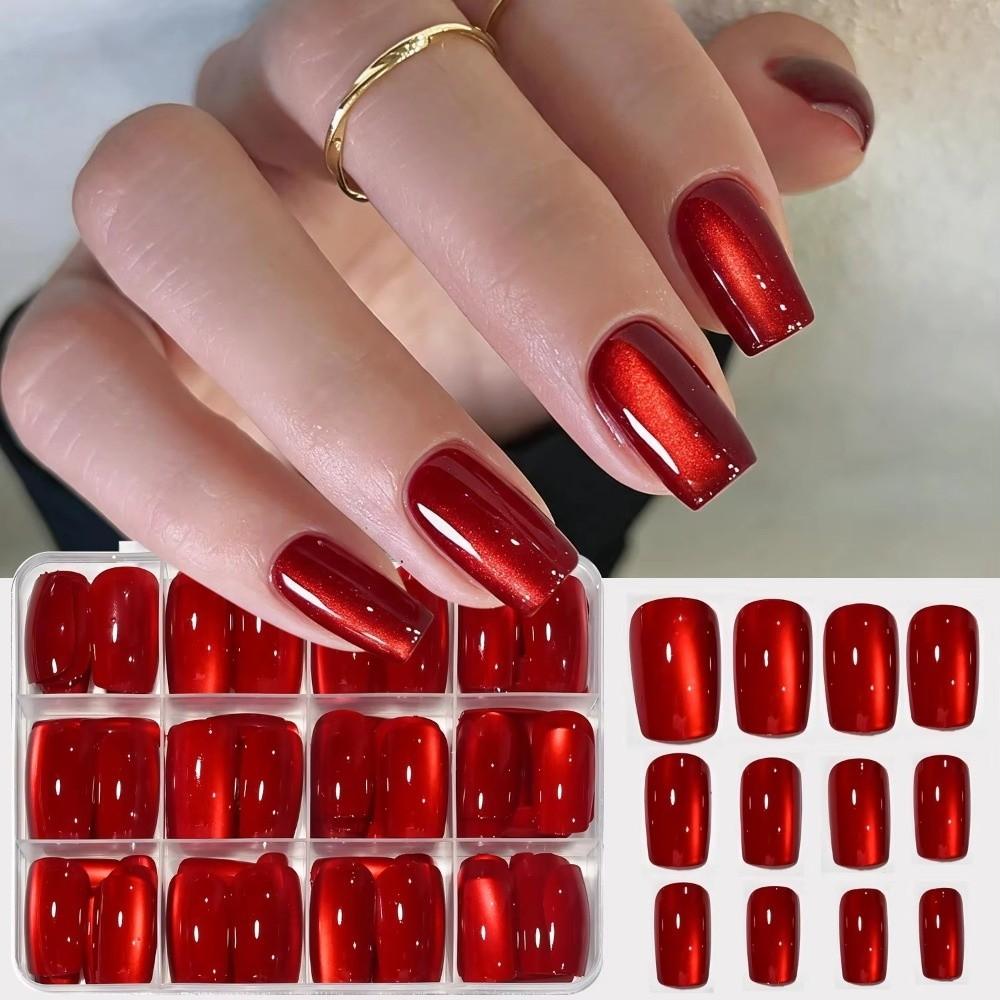 144Pcs Medium Short Square Press On Nails Medium Oval Fake Fingertips for Holiday Party