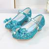 Girls' High Heel Leather Shoes with Rhinestone Bow - 2025 Spring Crystal Princess Model