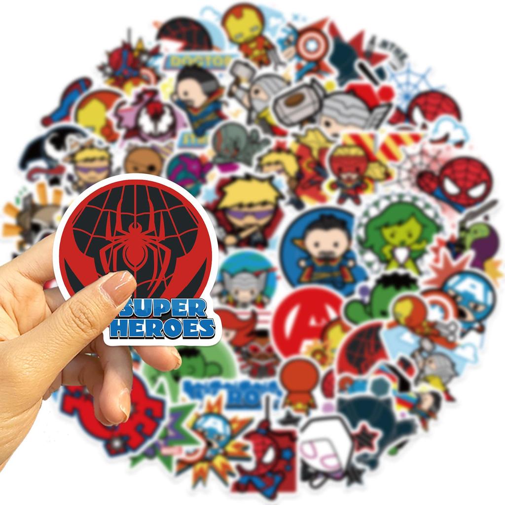 50 Sheets Q Version Avengers Waterproof Cartoon Stickers for Scrapbook Decoration, Self-Adhesive.