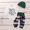 3Pcs Newborn Baby Boy Cotton Tops Romper Fish Print Long Pants Leggings Hat Outfits Set Clothes